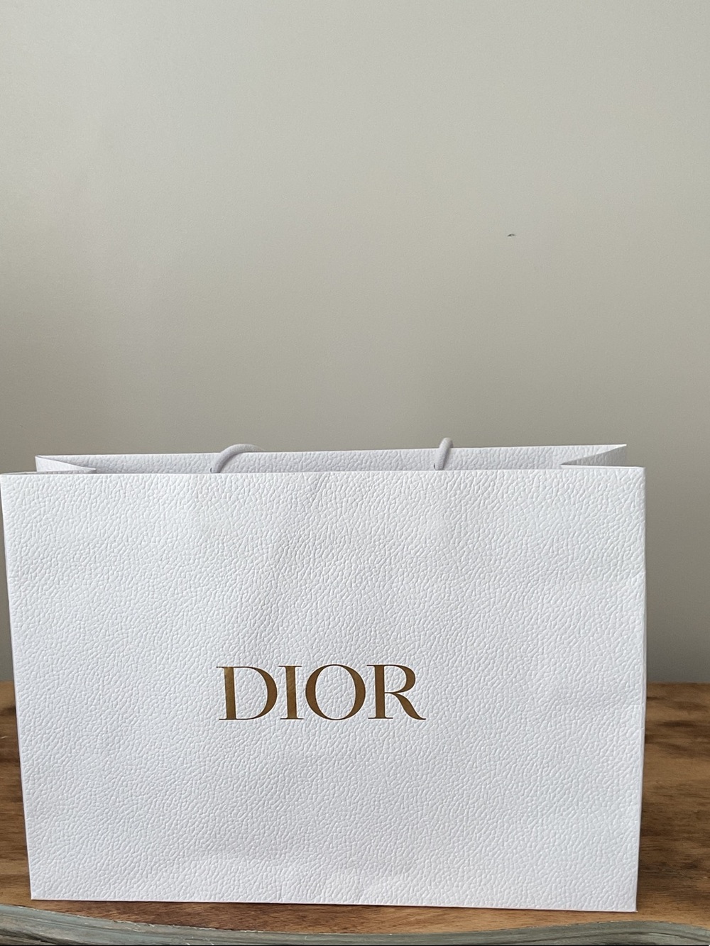 Authentic Dior Medium Textured White Paper Gift Bag with Gold Logo